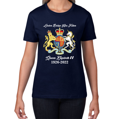 London Bridge Has Fallen Queen Elizabeth II Union Jack Queen's Crown Womens Tee Top