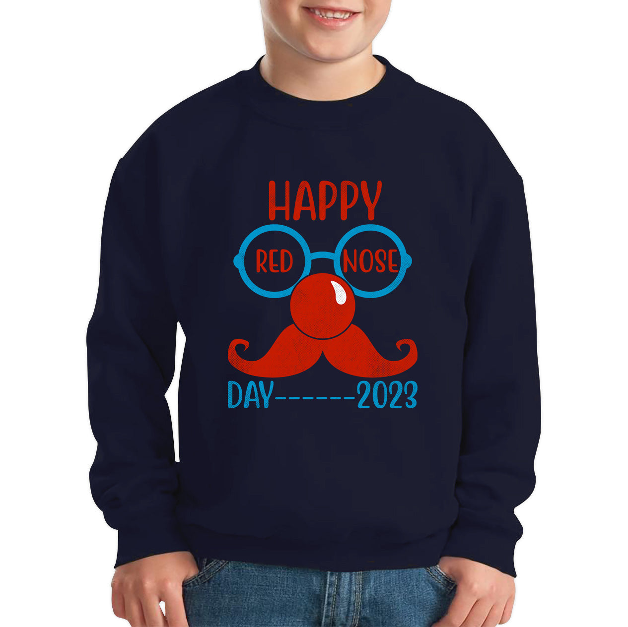 Happy Red Nose Day 2023 Glasses Moustache Child Poverty Awareness Party Wear Kids Jumper
