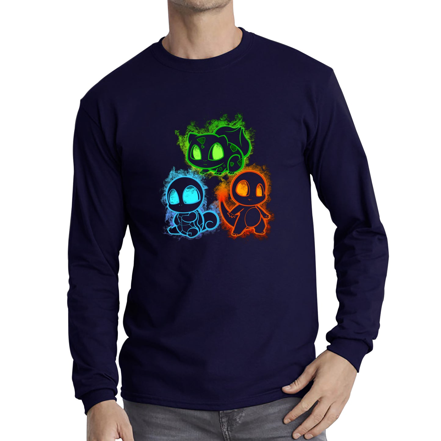 Pokemon Cool Evolutions Minimalistic Pokémon Kanto Starters Bulbasaur, Charmander, Squirtle, Pikachu And Eevee Long Sleeve T Shirt