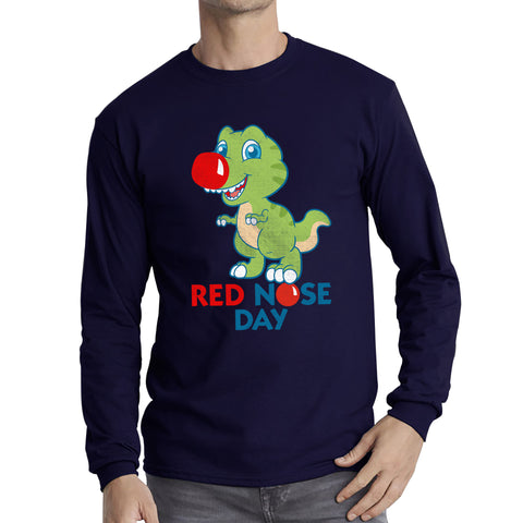 Red Nose Day T-rex Trex Lover's Gift Dynosaurs Dino Red Nose Day 2023 Long Sleeve T Shirt