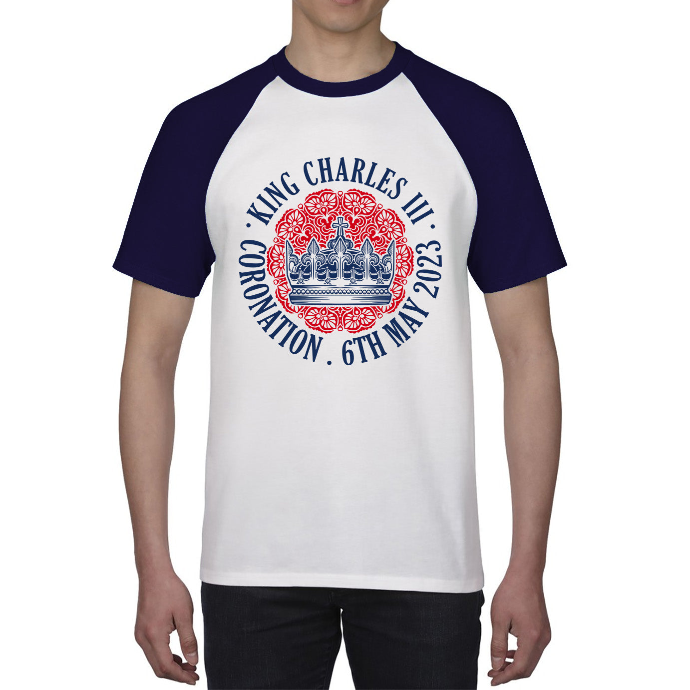 King Charles III Coronation 6th May 2023 Royal Crown CR III Ruling Monarch Of England United Kingdom Baseball T Shirt