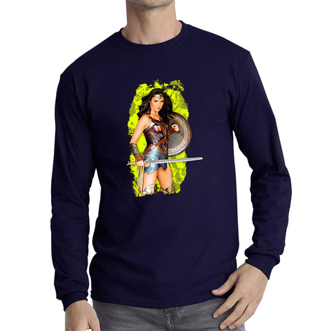 Gal Gadot Wonder Woman Shield Comic Book Character Wonder Girl Superhero Long Sleeve T Shirt