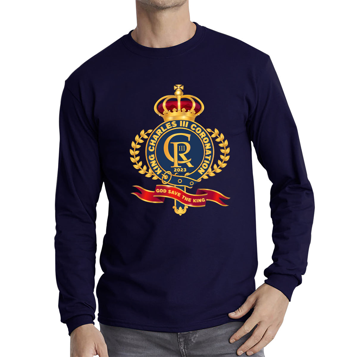 King Charles III Coronation 2023 CR III God Save The King Royal Crown United Kingdom Ruling Monarch Long Sleeve T Shirt