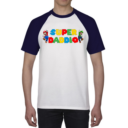 Super Daddio Funny Super Mario Fathers Day Love For Dad Daddy Funny Mario Bros Baseball T Shirt