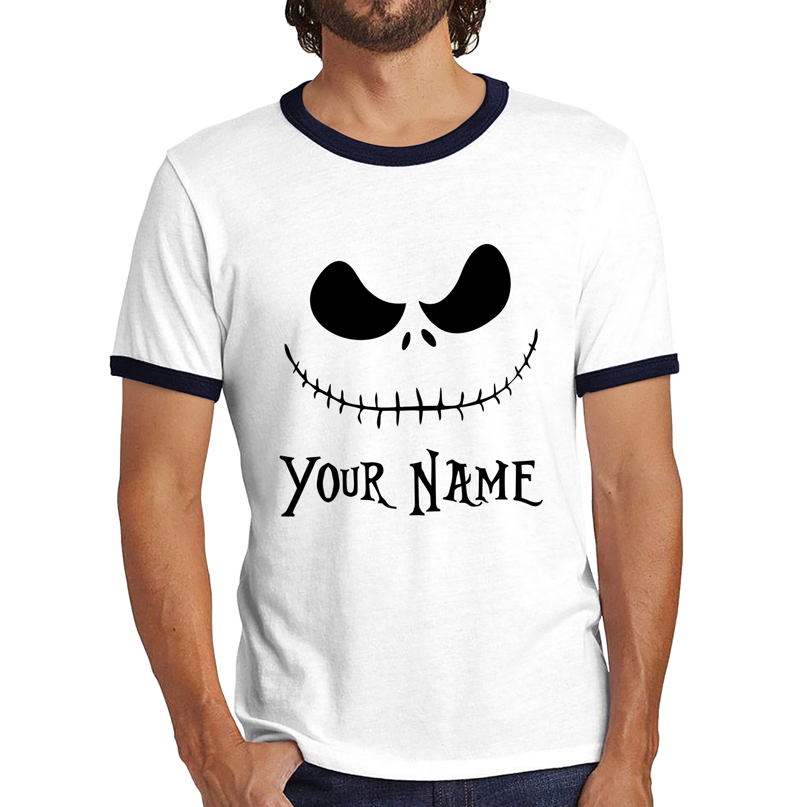Personalised Jack Skellington Halloween Your Name Nightmare Before Christmas Horror Scary Ringer T Shirt