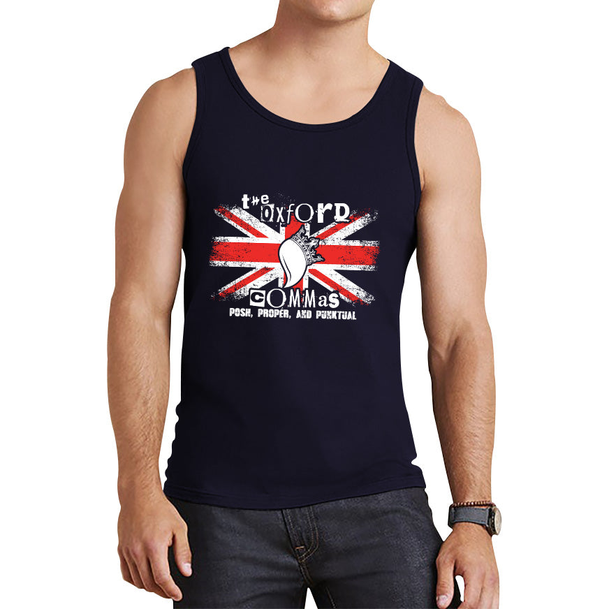 The Oxford Commas Push, Proper and Punktual Funny Grammar UK Flag Tank Top
