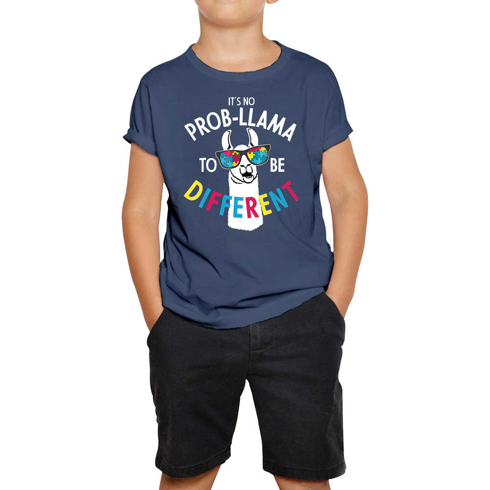It's No Prob-llama To Be Different Autism Awareness Kids T Shirt