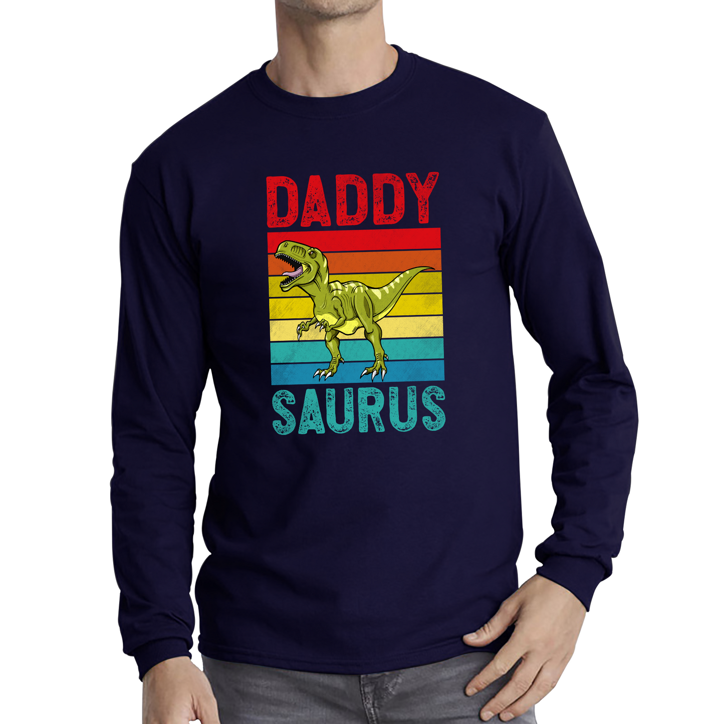 Daddy Saurus Funny T-Rex Father's Day Vintage Dinosaur Animal Long Sleeve T Shirt