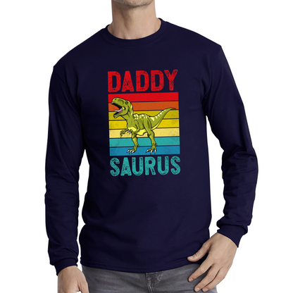 Daddy Saurus Funny T-Rex Father's Day Vintage Dinosaur Animal Long Sleeve T Shirt
