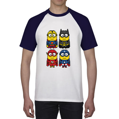 The 4 Minions Heros Super Minions Captain America Batman Superman Riddler The Flash Dc Minions Parody Pop Art Baseball T Shirt