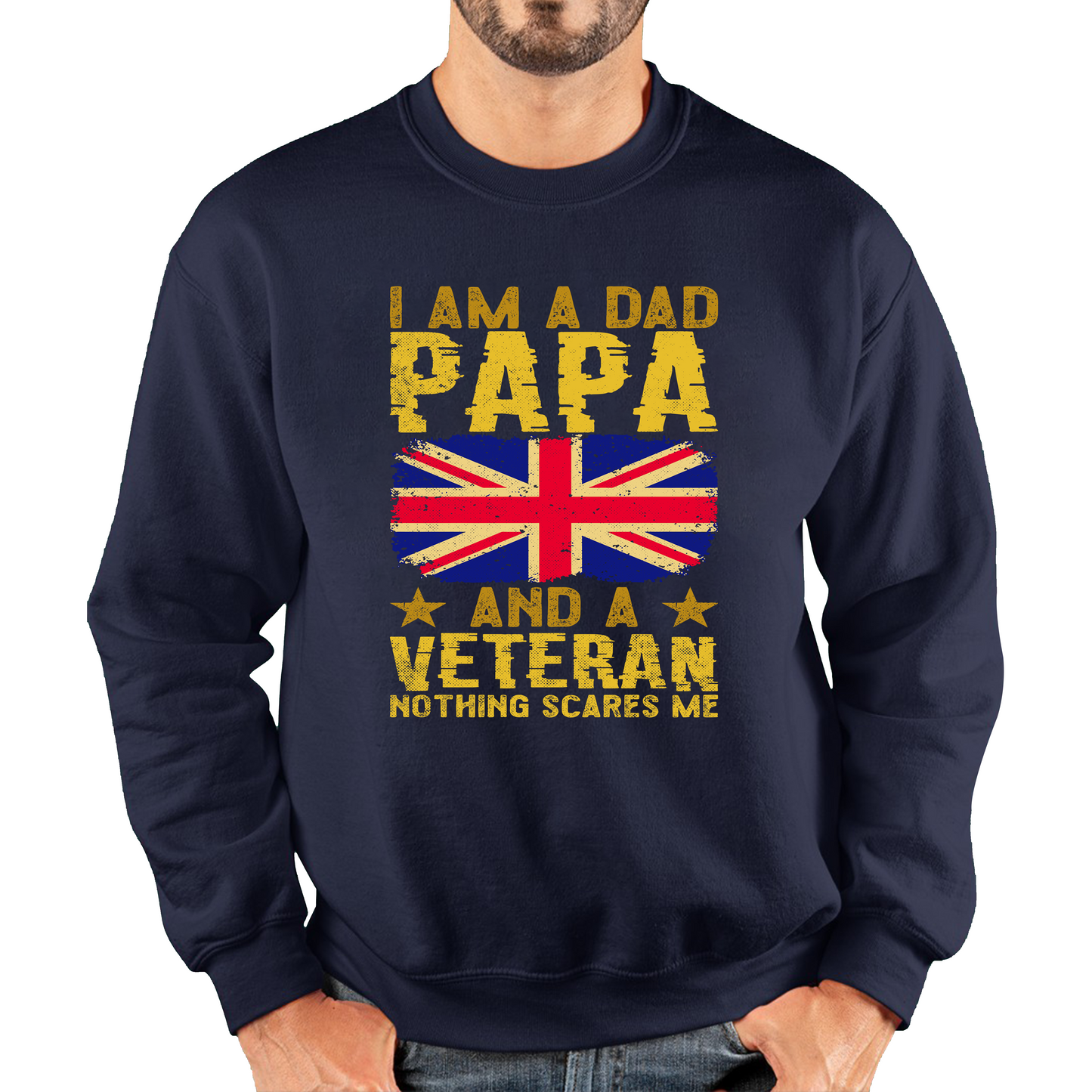 I Am A  Dad, Papa And A Veteran Nothing Scares Me Fathers Day Sweatshirt