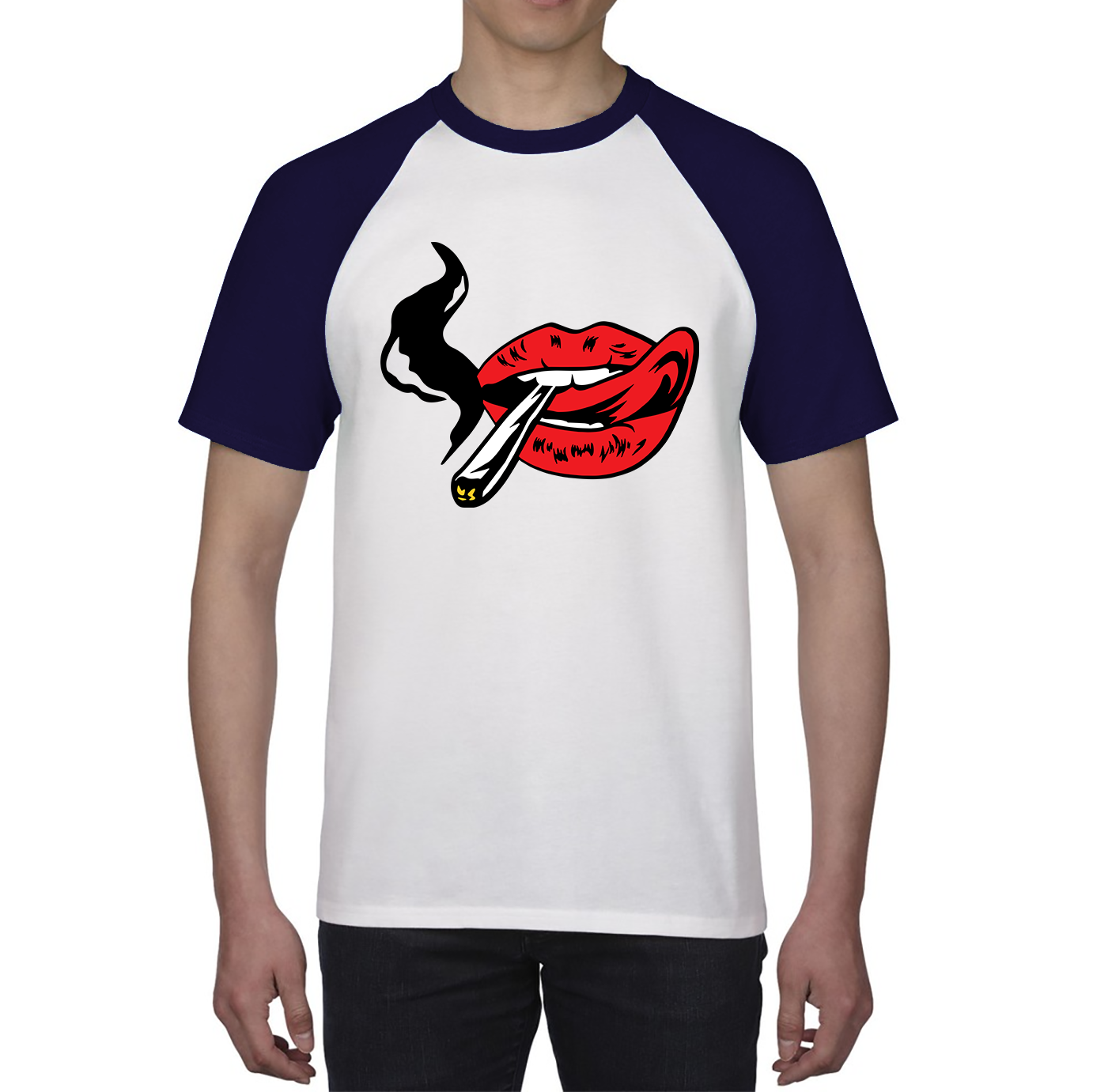 Lips Spliff Zoot Ganja Weed Smoking Pop Art Red Lady Lips Weed Marijuana Stoner Smoking Joint Baseball T Shirt