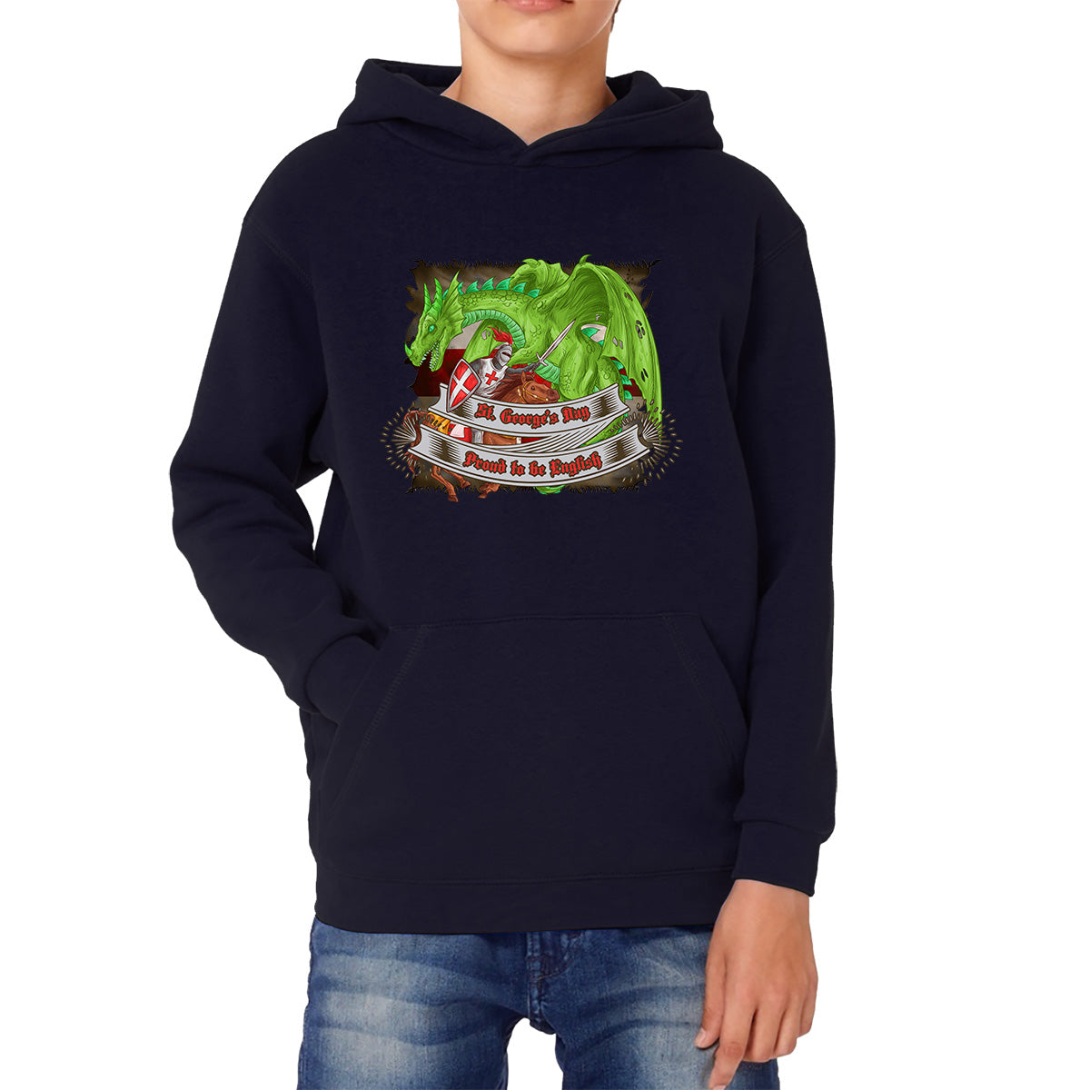 St George's Day Proud To Be English St George Patron Saint Of England Fighting The Dragon Warrior Fighter Kids Hoodie