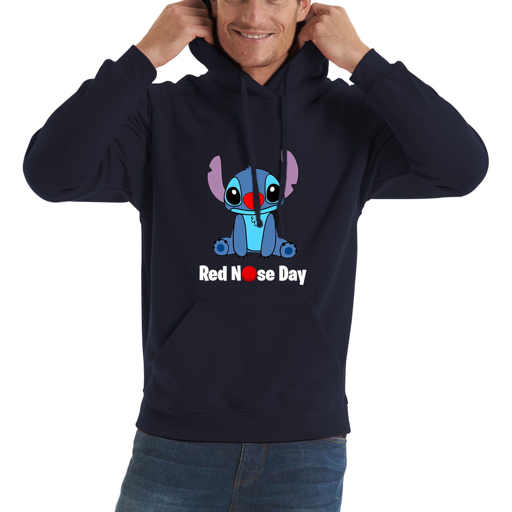 Ohana Disney Stitch Red Nose Day Adult Hoodie. 50% Goes To Charity
