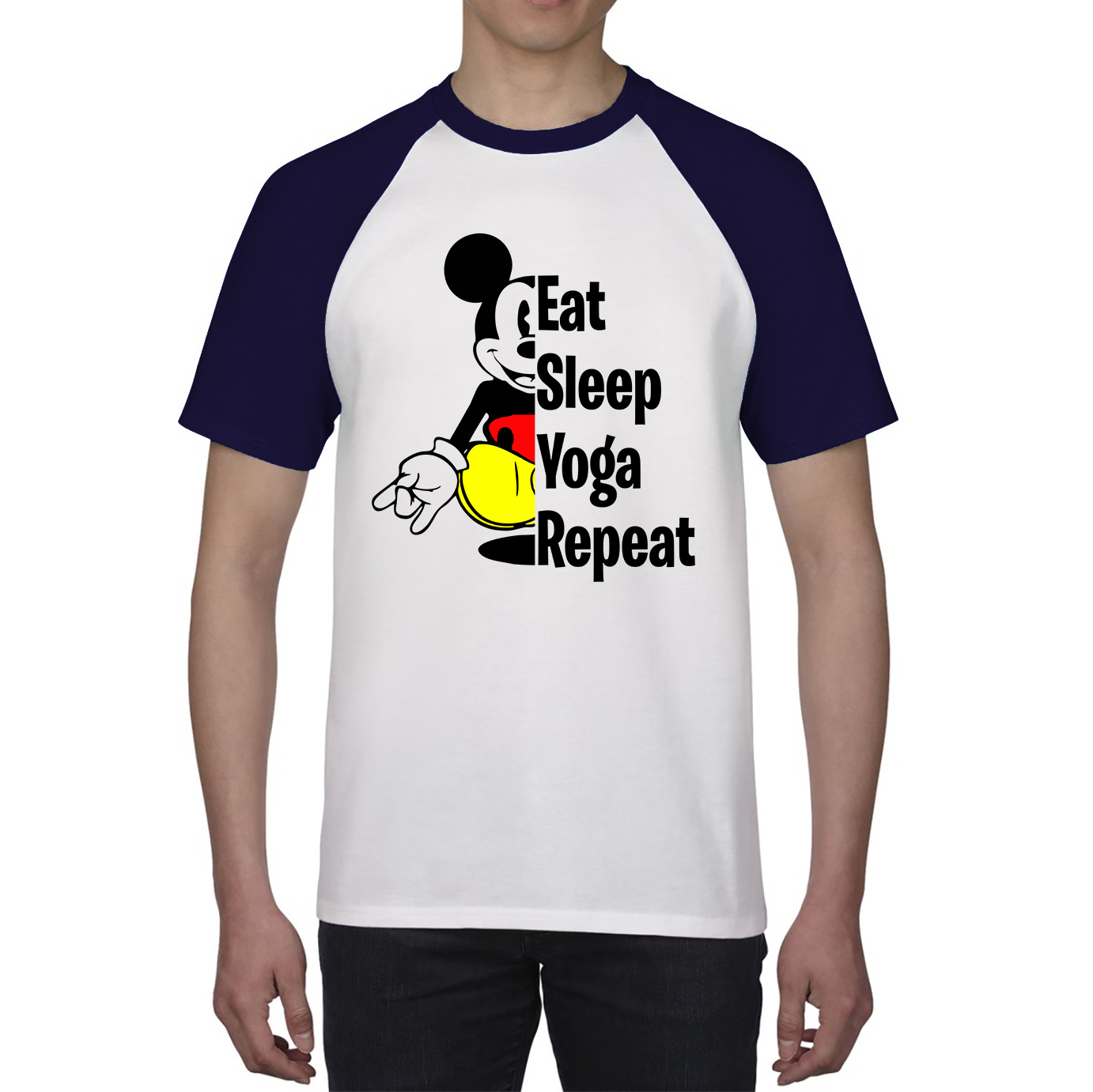 Mickey Mouse Eat Sleep Yoga Repeat Funny Disney Land Exercise Yoga Baseball T Shirt