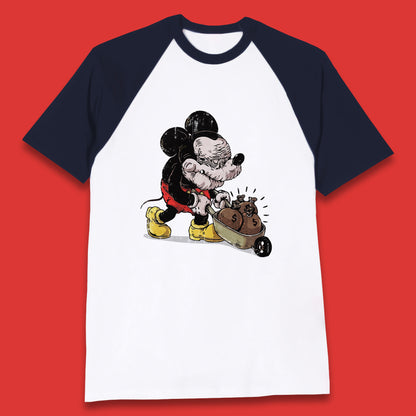 Disney Famous Oldies Mickey Mouse Pull Wheelbarrow Full Of Money Bags Cartoon Character Disney World Baseball T Shirt