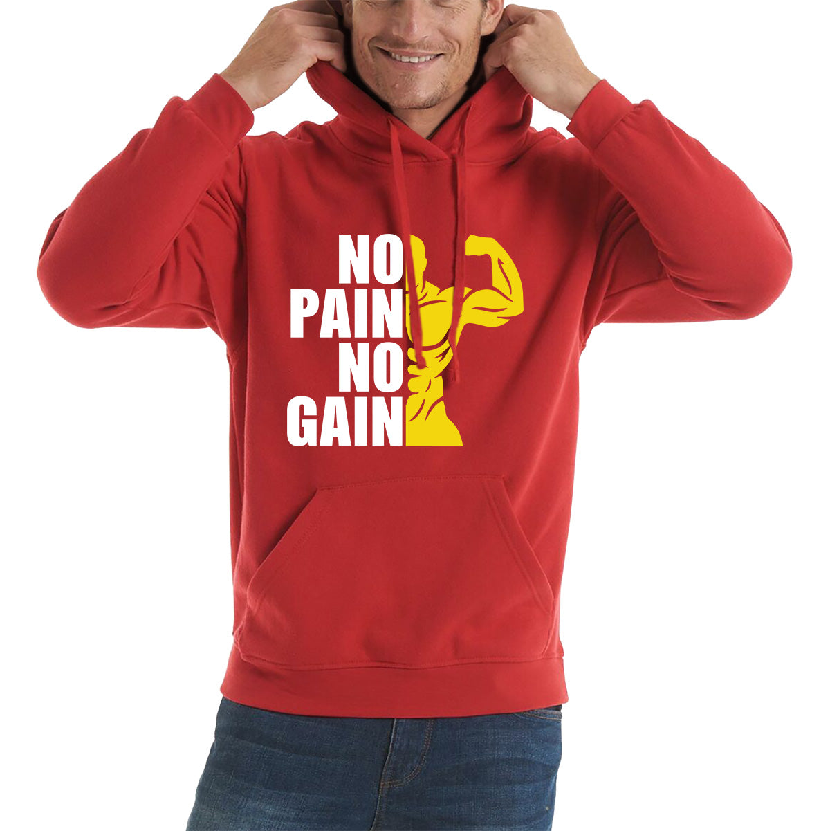 No Pain No Gain Gym Workout Fitness Bodybuilding Training Motivational Quote Muscle Body Flexing Unisex Hoodie