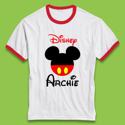 Personalised Disney Mickey Mouse Minnie Mouse Head Your Name Cute Character Disney World  Ringer T Shirt