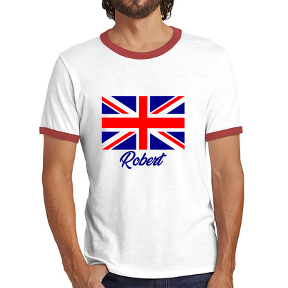 Personalised UK United Kingdom Flag Your Name Great Britain Union Jack Patriotism Proud British Citizen Long Live UK Forever Ringer T Shirt