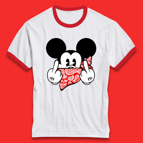 Fuck You Mickey Mouse Middle Fingers Funny Bad Ass Sarcastic Disney Mickey Sarcasm Humor Joke Ringer T Shirt