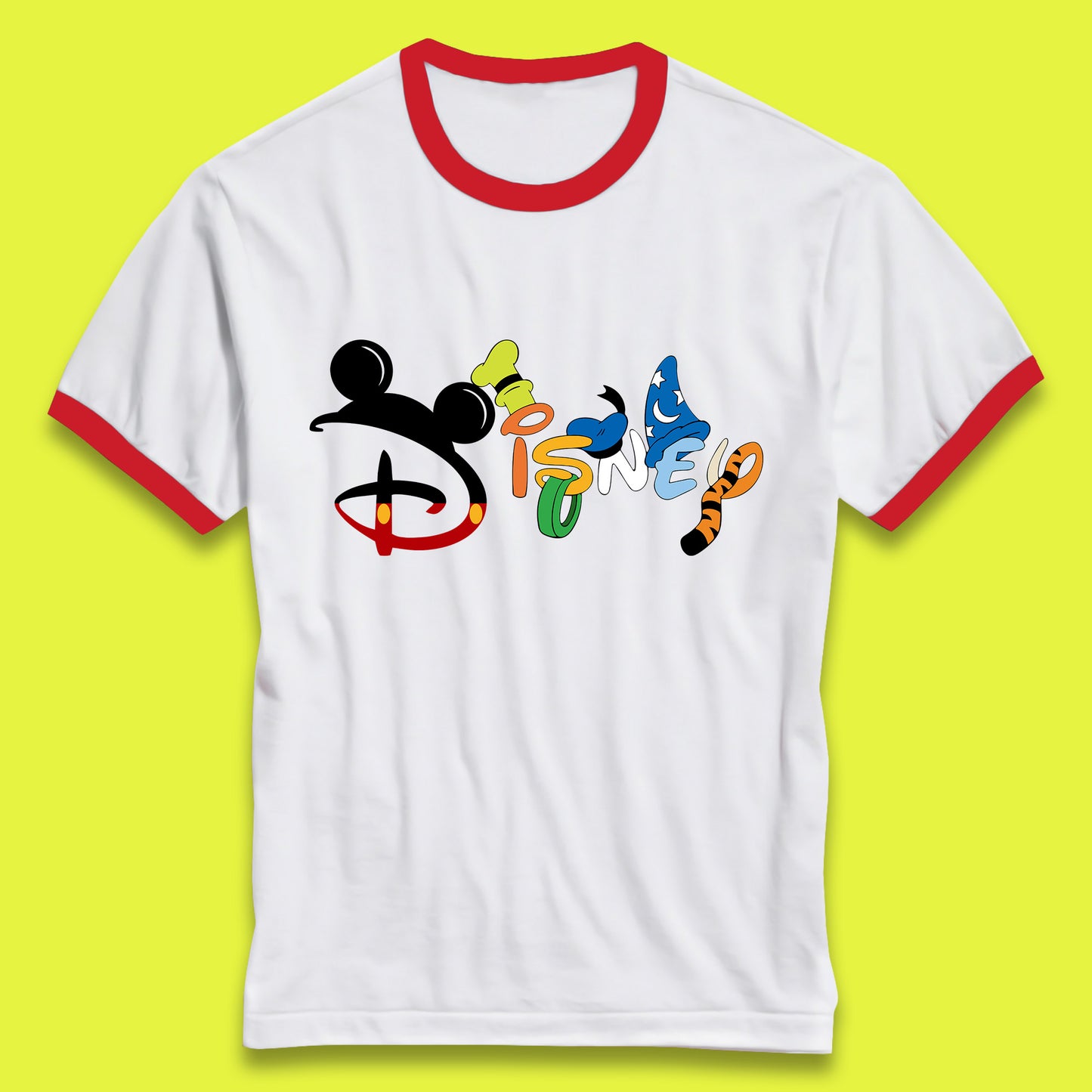 Disney Club Cartoon Characters Mickey Mouse Minnie Mouse Donald Duck Pluto Goofy Sorcerer Mickey Hat Tigger Disney World Trip Ringer T Shirt