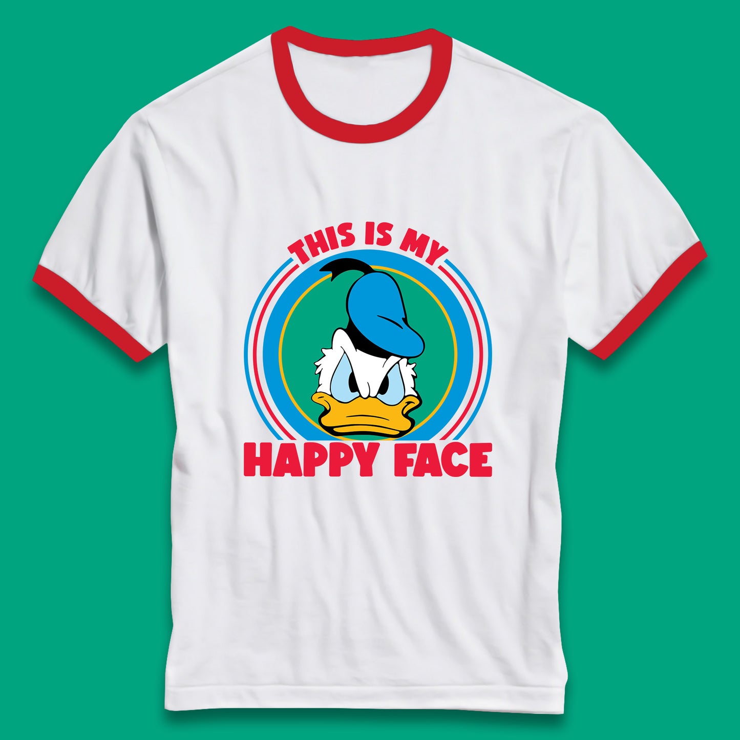This Is My Happy Face Donald Duck Funny Animated Cartoon Character Angry Duck Disneyland Trip Disney Vacations Ringer T Shirt