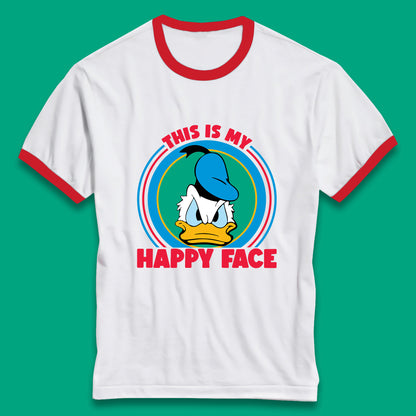 This Is My Happy Face Donald Duck Funny Animated Cartoon Character Angry Duck Disneyland Trip Disney Vacations Ringer T Shirt
