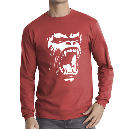 Gorilla Roar Angry Face Gym Workout Fitness Gym Clothing Workout Training Bodybuilding Long Sleeve T Shirt