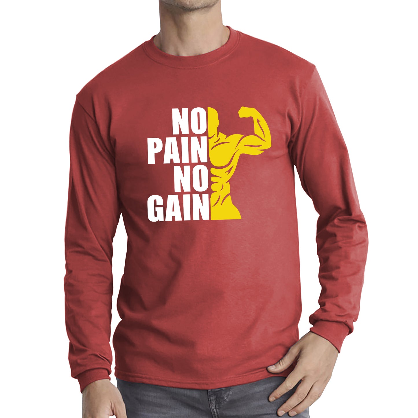 No Pain No Gain Gym Workout Fitness Bodybuilding Training Motivational Quote Muscle Body Flexing Long Sleeve T Shirt