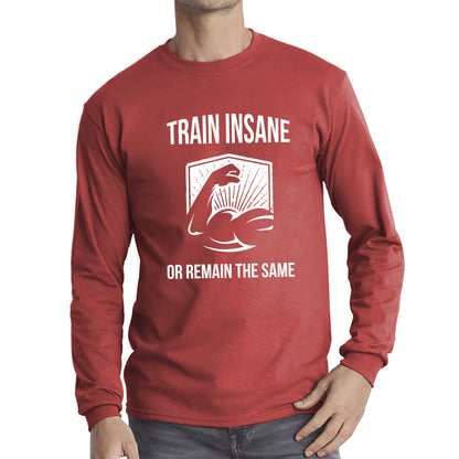 Train Insane Or Remain The Same Bodybuilders Gym Motivational Workout Muscular Bodybuilder Long Sleeve T Shirt