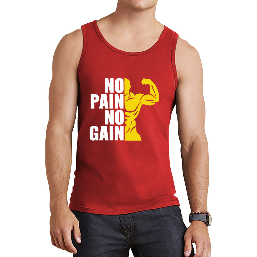 No Pain No Gain Gym Workout Fitness Bodybuilding Training Motivational Quote Muscle Body Flexing Tank Top