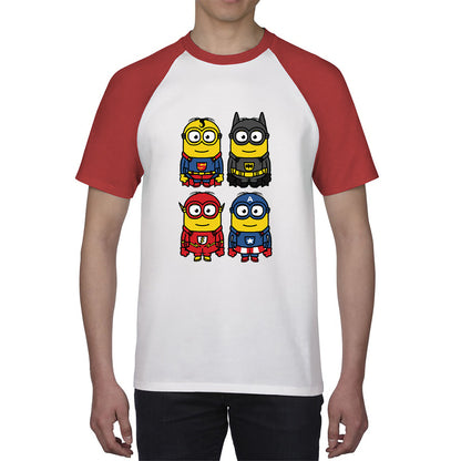 The 4 Minions Heros Super Minions Captain America Batman Superman Riddler The Flash Dc Minions Parody Pop Art Baseball T Shirt