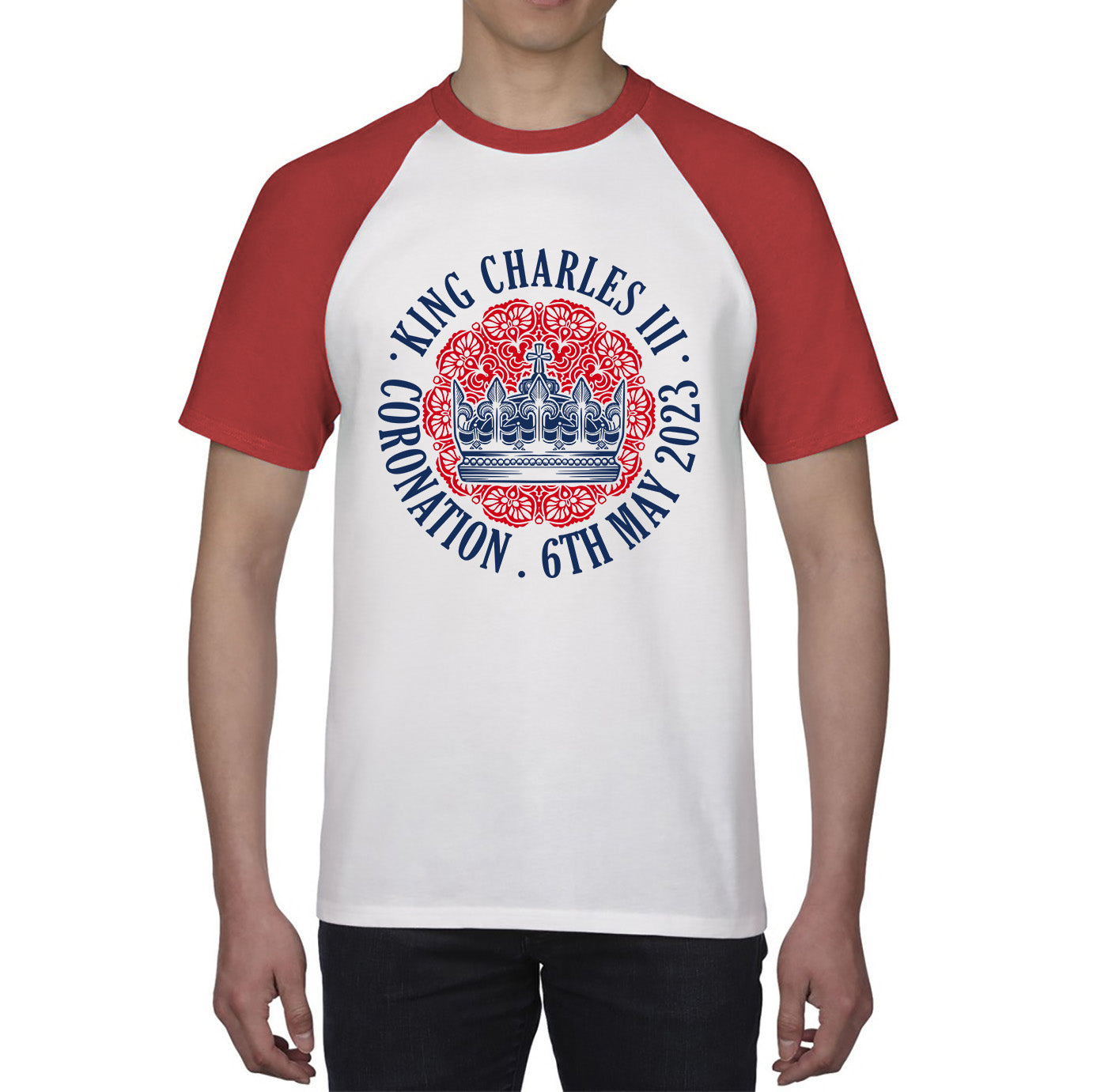 King Charles III Coronation 6th May 2023 Royal Crown CR III Ruling Monarch Of England United Kingdom Baseball T Shirt