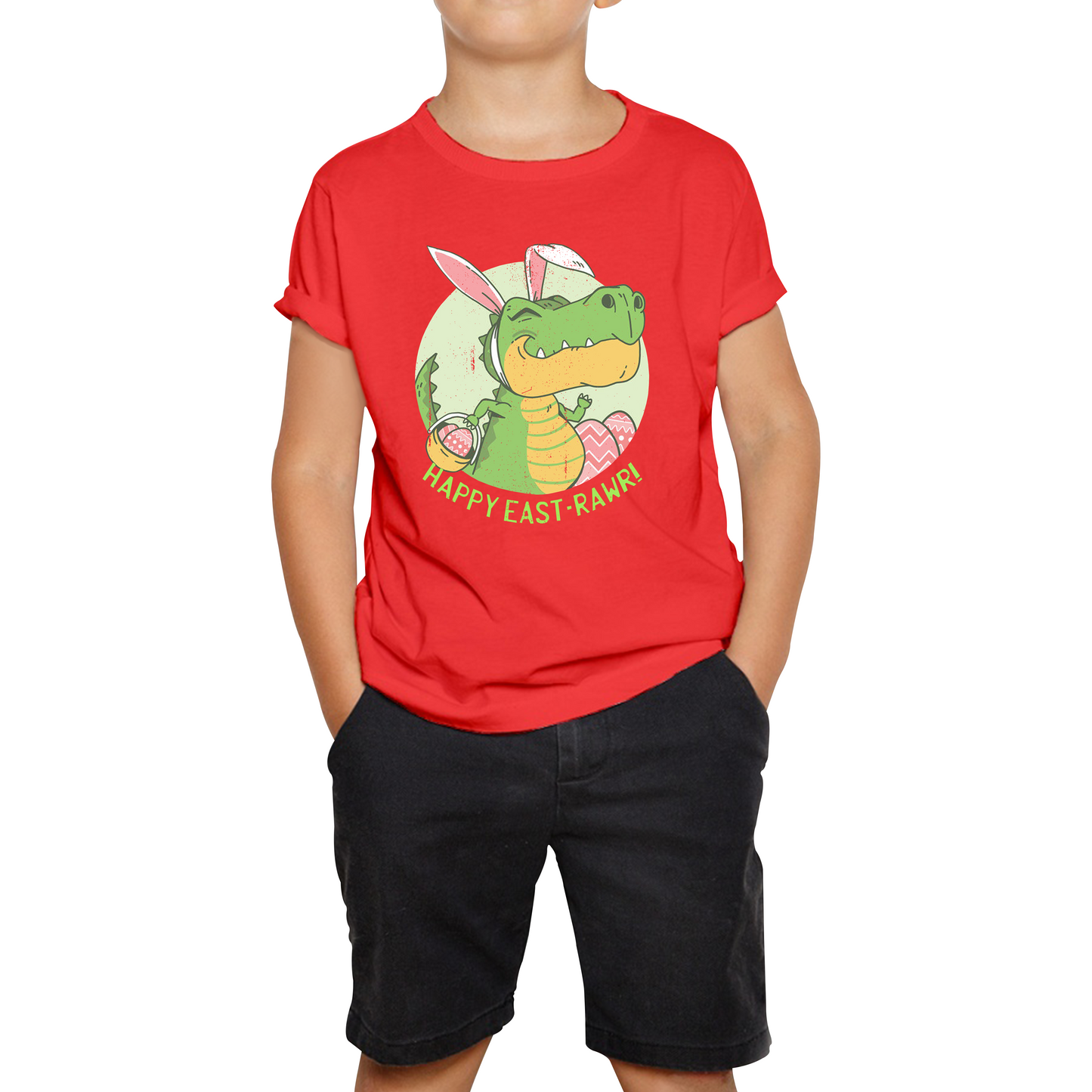 Happy Eastrawr Easter Bunny Dinosaur T-Rex RAWR Easter Egg Rabbit Funny Easter Day Kids Tee
