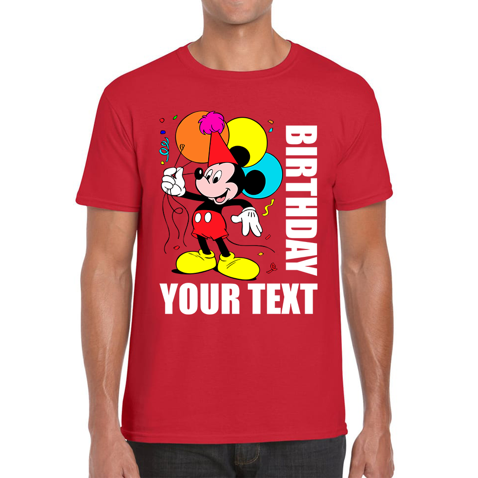 Personalised Disney Mickey Mouse Holding Balloons Birthday Your Text Disneyland Mens Tee Top