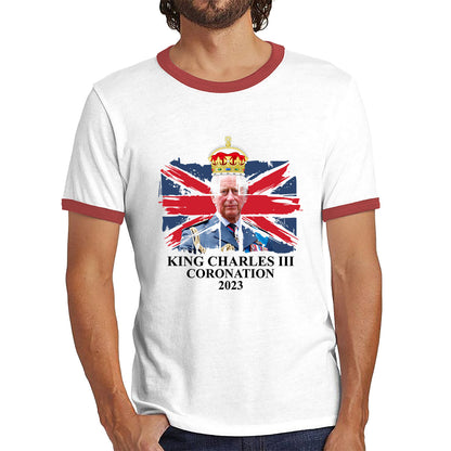 King Charles III Coronation 2023 British Flag Royal Crown God Save The King Royal Cypher Ringer T Shirt