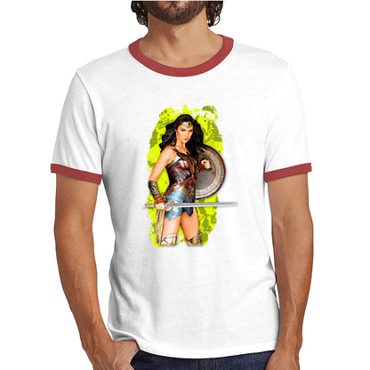 Gal Gadot Wonder Woman Shield Comic Book Character Wonder Girl Superhero Ringer T Shirt