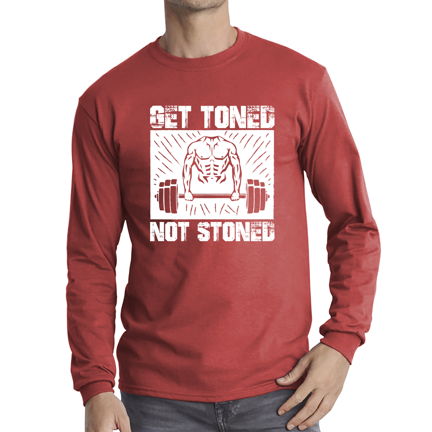 Get Toned Not Stoned Workout Muscles Fitness Motivational Gym Long Sleeve T Shirt