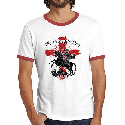 St George's Day Coat Of Arms Of Moscow Heraldic Horseman With A Spear In His Hand Slaying A Zilant Saint George And The Dragon England Flag Ringer T Shirt
