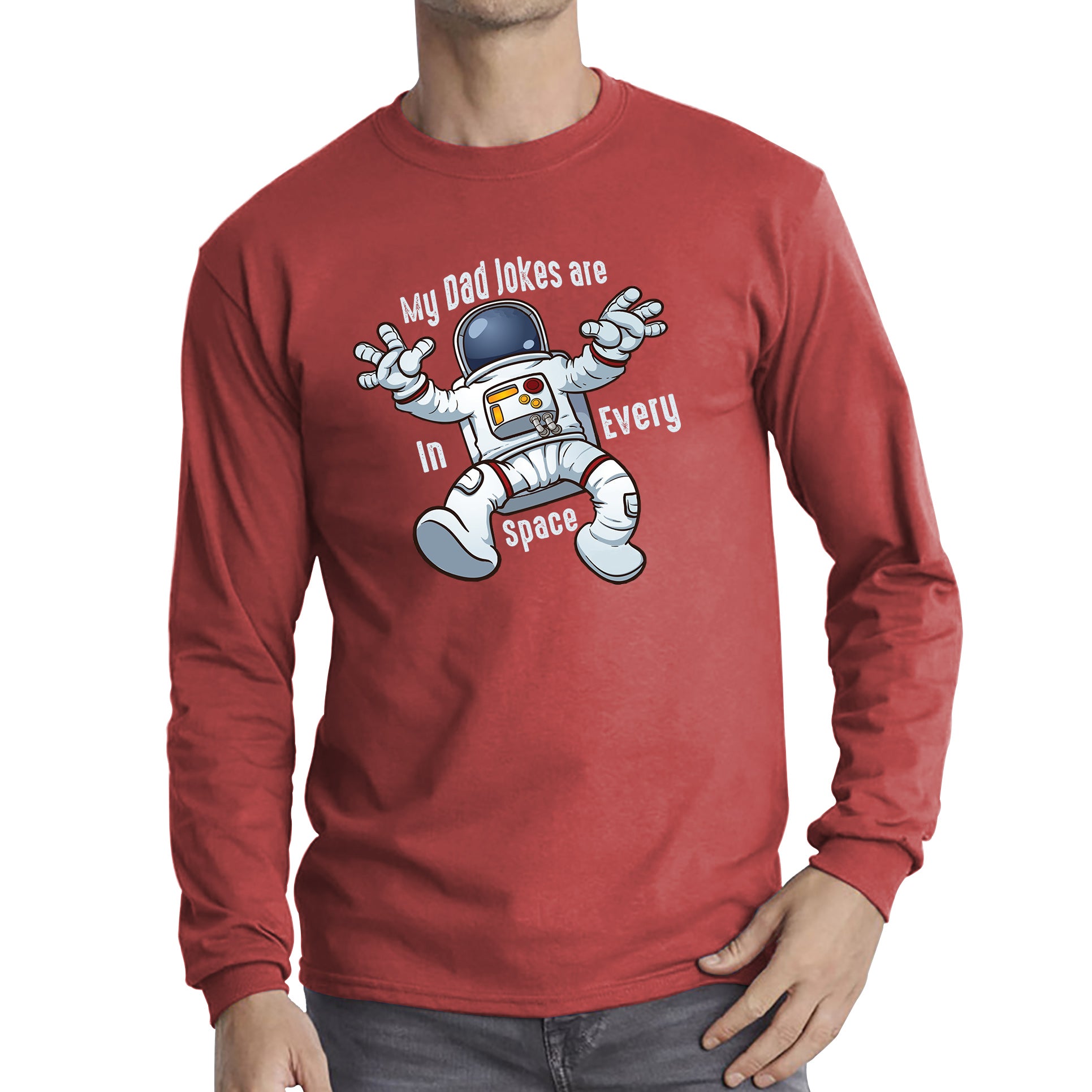 My Dad Jokes Are In Every Space - Falling Astronaut Funny Sarcastic Joke Meme Gift For Father Scientific Meme Joke Space Long Sleeve T Shirt