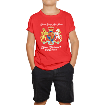 London Bridge Has Fallen Queen Elizabeth II Union Jack Queen's Crown Kids Tee