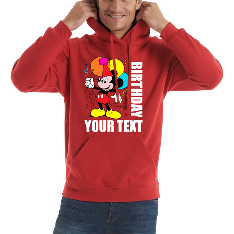 Personalised Disney Mickey Mouse Holding Balloons Birthday Your Text Disneyland Unisex Hoodie