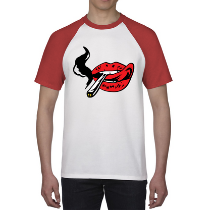 Lips Spliff Zoot Ganja Weed Smoking Pop Art Red Lady Lips Weed Marijuana Stoner Smoking Joint Baseball T Shirt