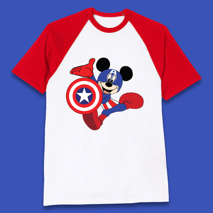 Mickey Mouse Wearing Captain America Costume Disney Marvel Avengers Superhero Disney World Marvel Disney Avengers Campus Baseball T Shirt