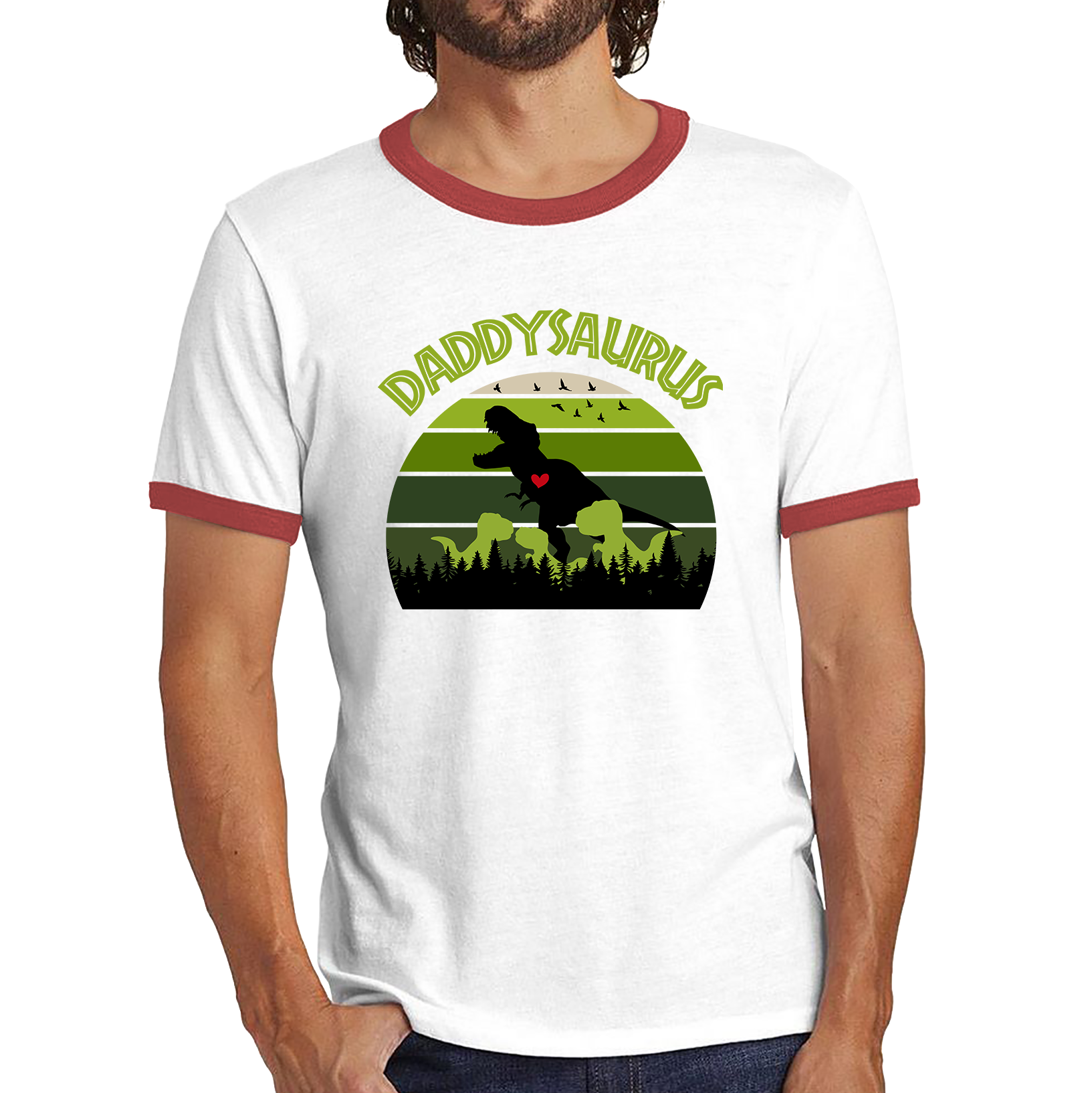 Daddy Saurus Funny T-Rex Fathers Day Vintage Dinosaur Dino World Animal Ringer T Shirt