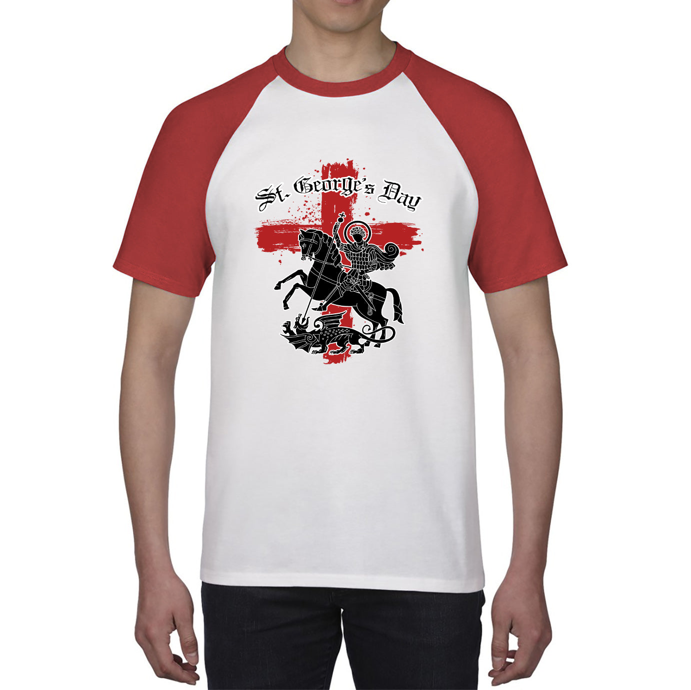 St George's Day Coat Of Arms Of Moscow Heraldic Horseman With A Spear In His Hand Slaying A Zilant Saint George And The Dragon England Flag Baseball T Shirt