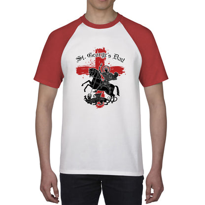 St George's Day Coat Of Arms Of Moscow Heraldic Horseman With A Spear In His Hand Slaying A Zilant Saint George And The Dragon England Flag Baseball T Shirt
