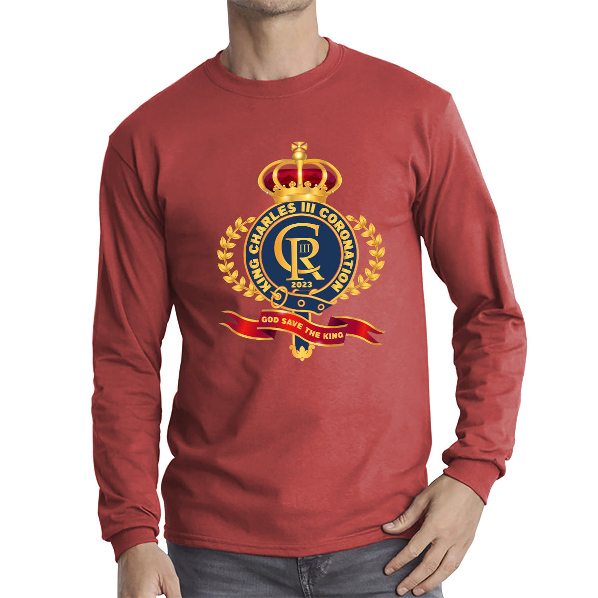King Charles III Coronation 2023 CR III God Save The King Royal Crown United Kingdom Ruling Monarch Long Sleeve T Shirt
