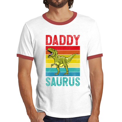 Daddy Saurus Funny T-Rex Father's Day Vintage Dinosaur Animal Ringer T Shirt