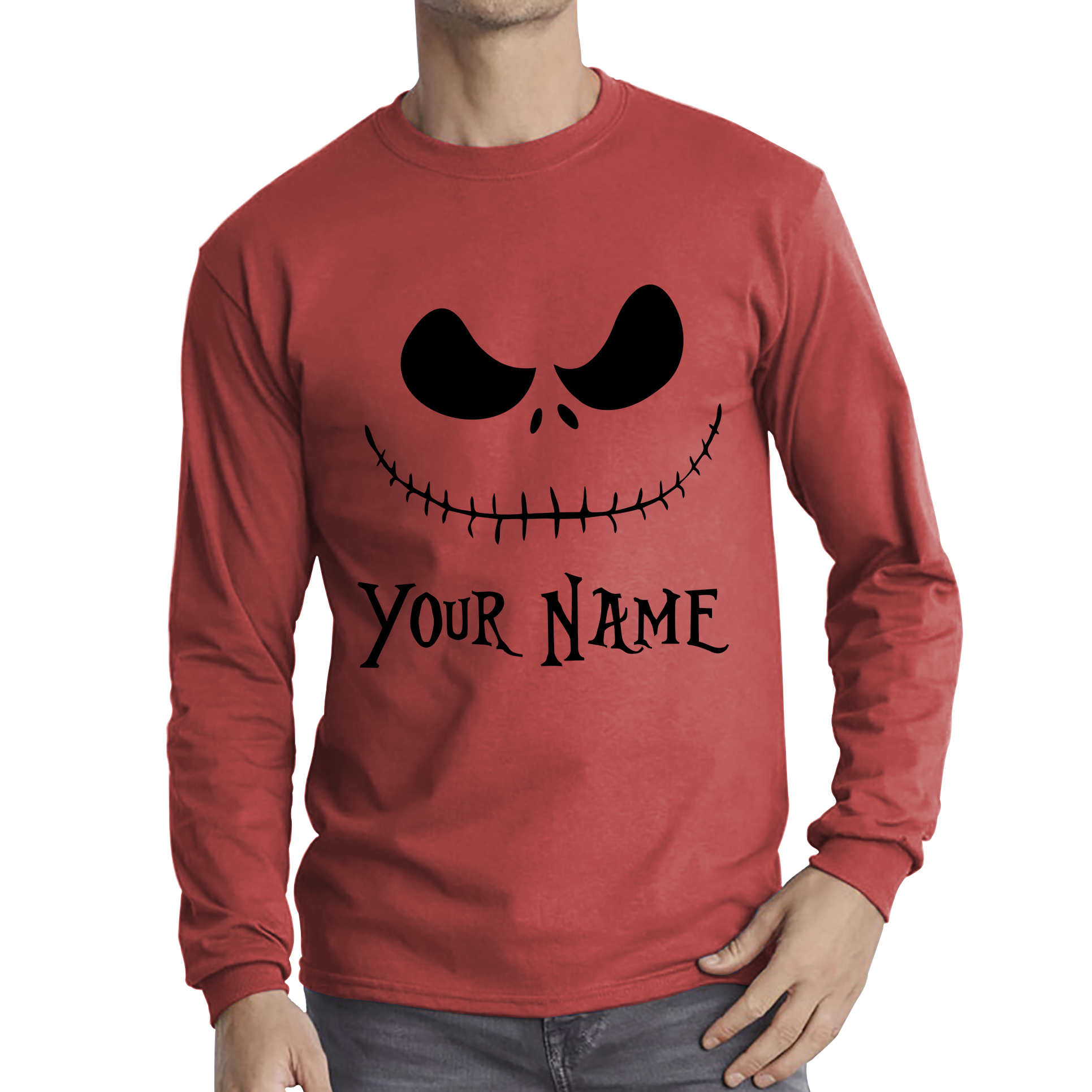 Personalised Jack Skellington Halloween Your Name Nightmare Before Christmas Horror Scary Long Sleeve T Shirt